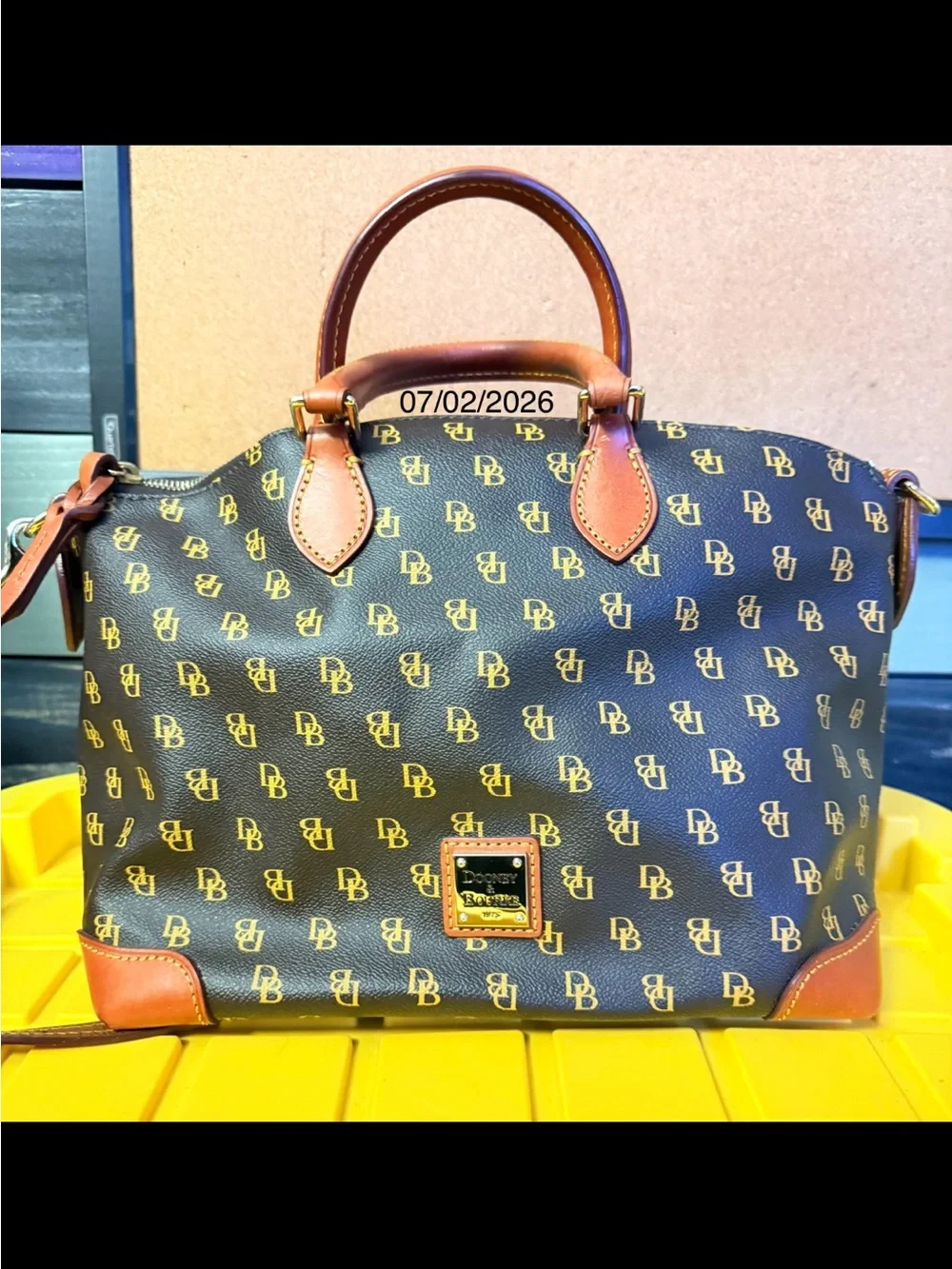 Dooney & Bourke Brown and Gold Monogram Satchel